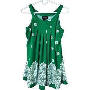 Hot Tempered Tops Women's‎ Large Green White Floral Sleeveless Pleated Flare